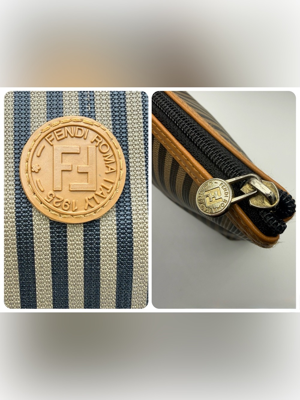 Vintage Fendi Pequin Striped Canvas Leather pouch - Picture 5 of 9
